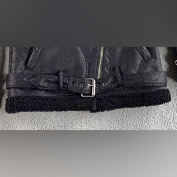 American Eagle Faux Suede Shearling Lined Distressed Moto Jacket,  Bl,  Sz XL - Picture 6 of 16